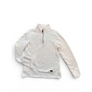 LL Bean Quilted Quarter Zip Pullover Sweatshirt Cream White Womens Small 502745